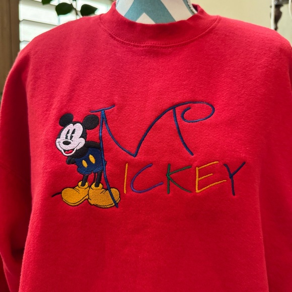 “Disney” Mickey Mouse Embroidery Signature Sweatshirt - Red - Picture 2 of 5